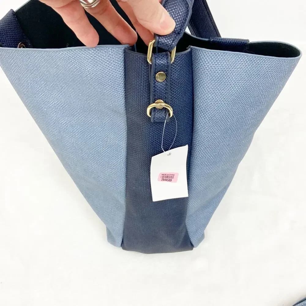 Blue Shoulder Bag Set Medium Large 11x14 w/ Detailed Strap + Matching Pouch NWT